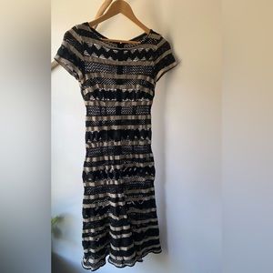 NANETTE LEPORE black and cream crochet sheath dress. Size 2.